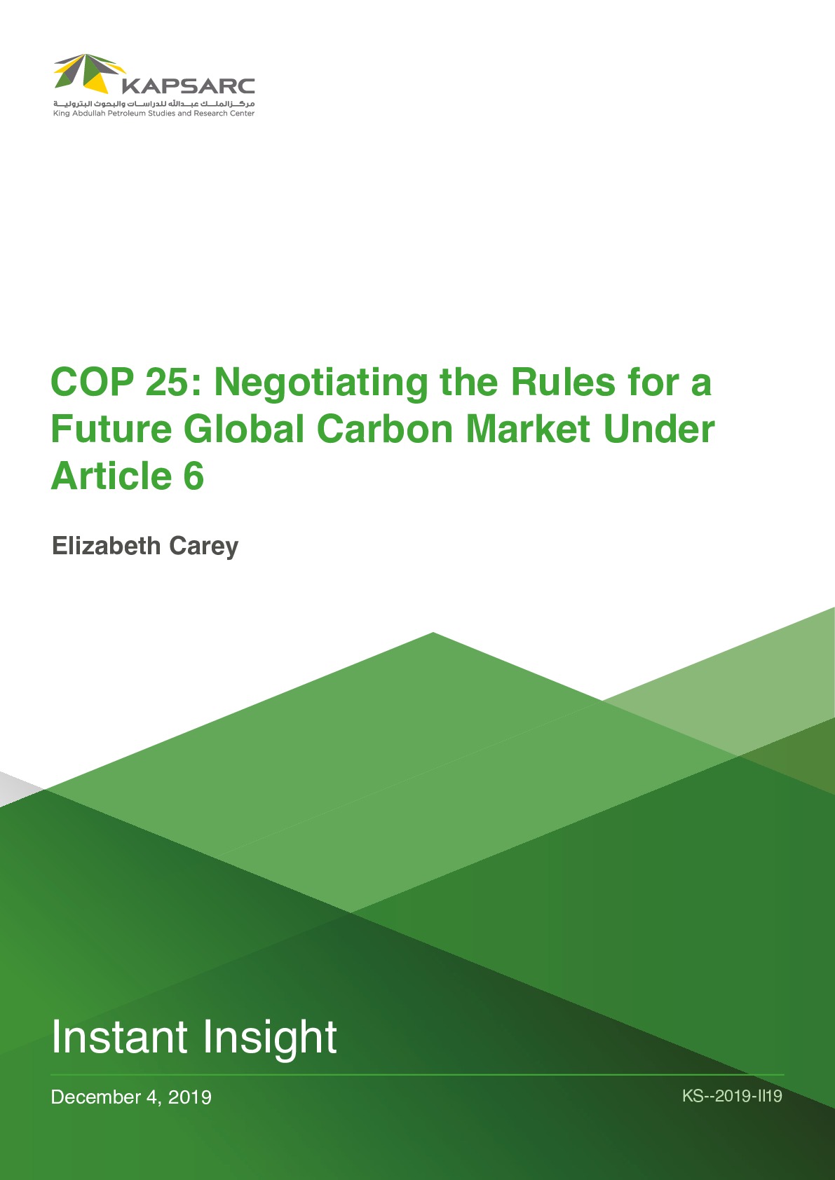 COP 25: Negotiating the Rules for a Future Global Carbon Market Under Article 6 (1)