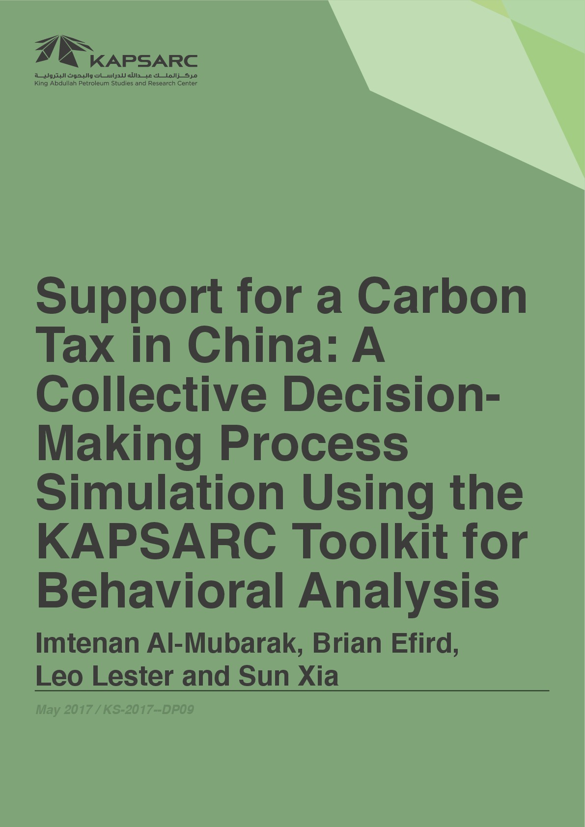 Support for a Carbon Tax in China: A Collective Decision-Making Process Simulation Using the KAPSARC Toolkit for Behavioral Analysis (1)