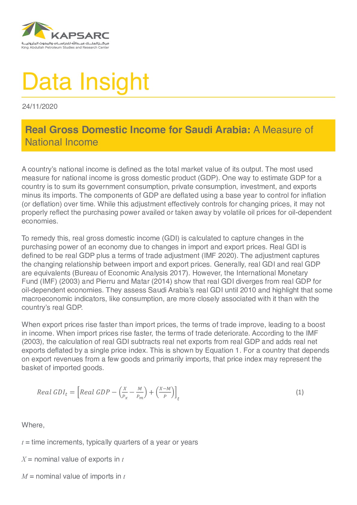 Real Gross Domestic Income for Saudi Arabia: A Measure of National Income (1)