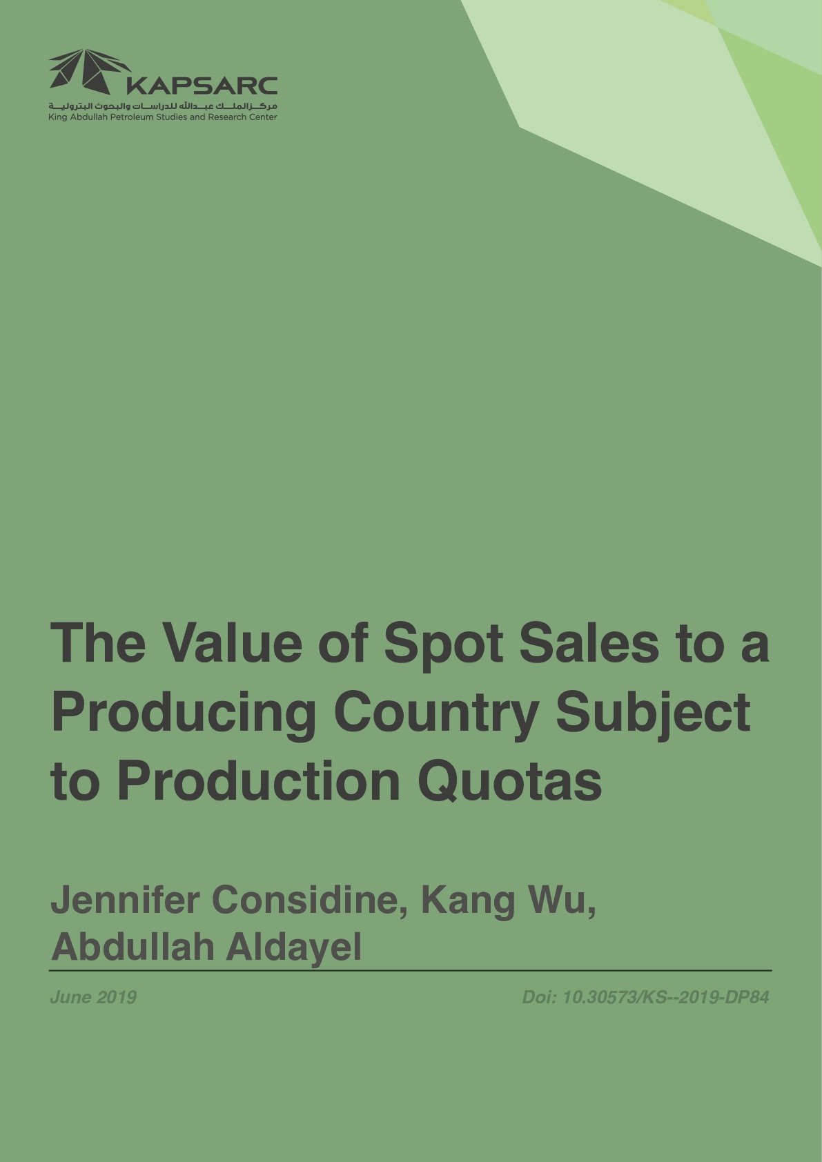 The Value of Spot Sales to a Producing Country Subject to Production Quotas (1)