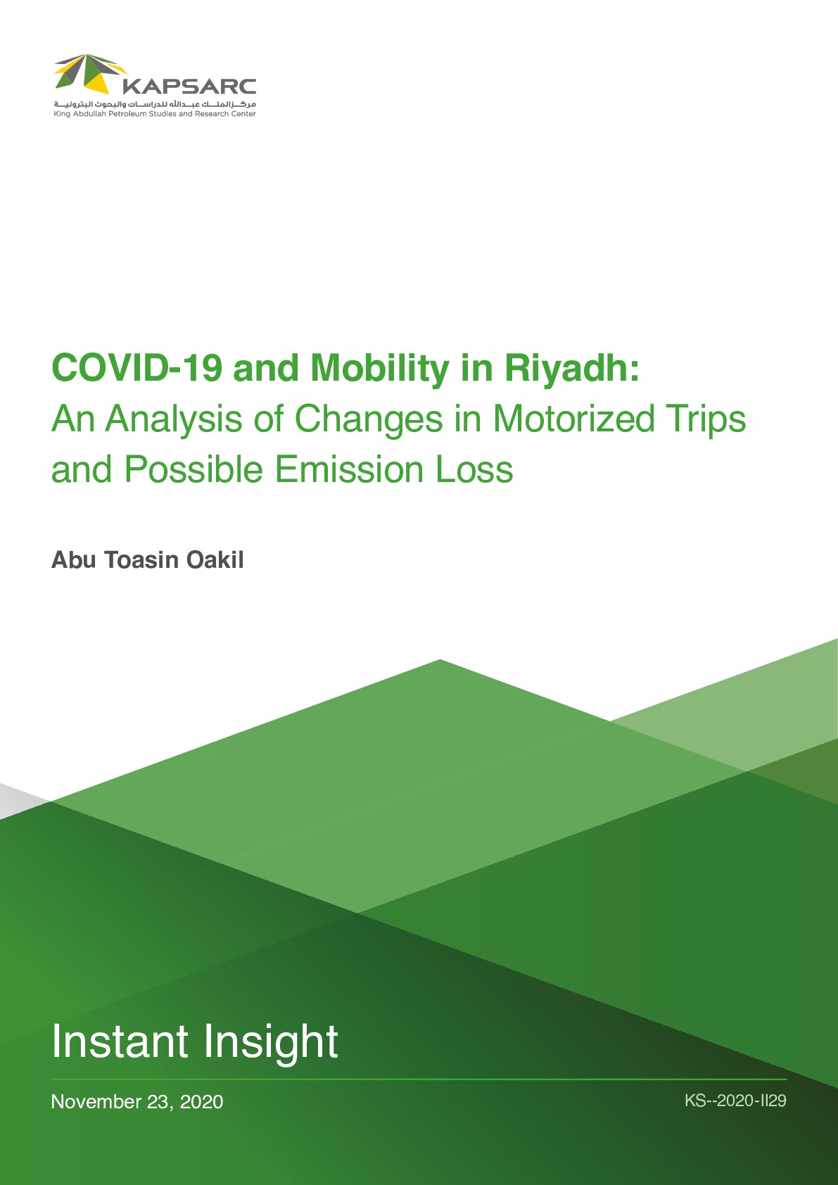 COVID-19 and Mobility in Riyadh: An Analysis of Changes in Motorized Trips and Possible Emission Loss (1)