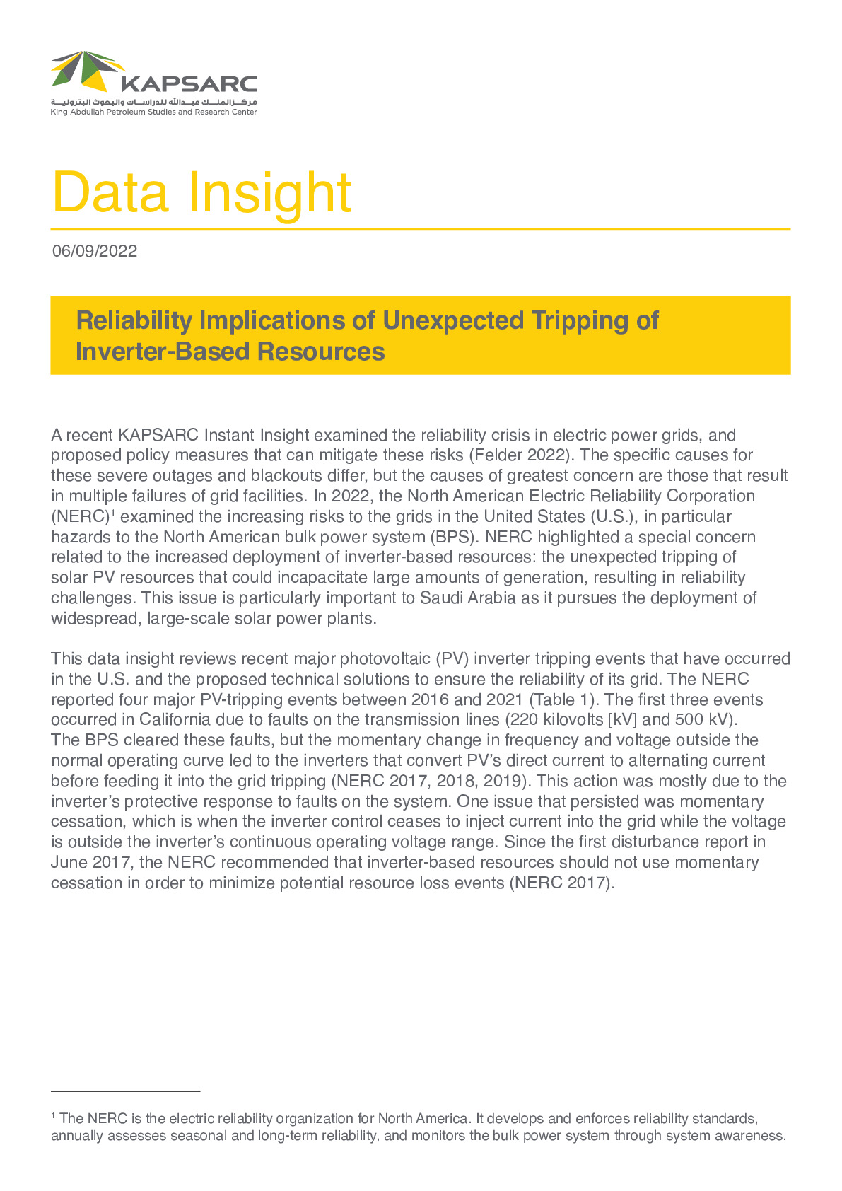 Reliability Implications of Unexpected Tripping of Inverter-Based Resources (1)