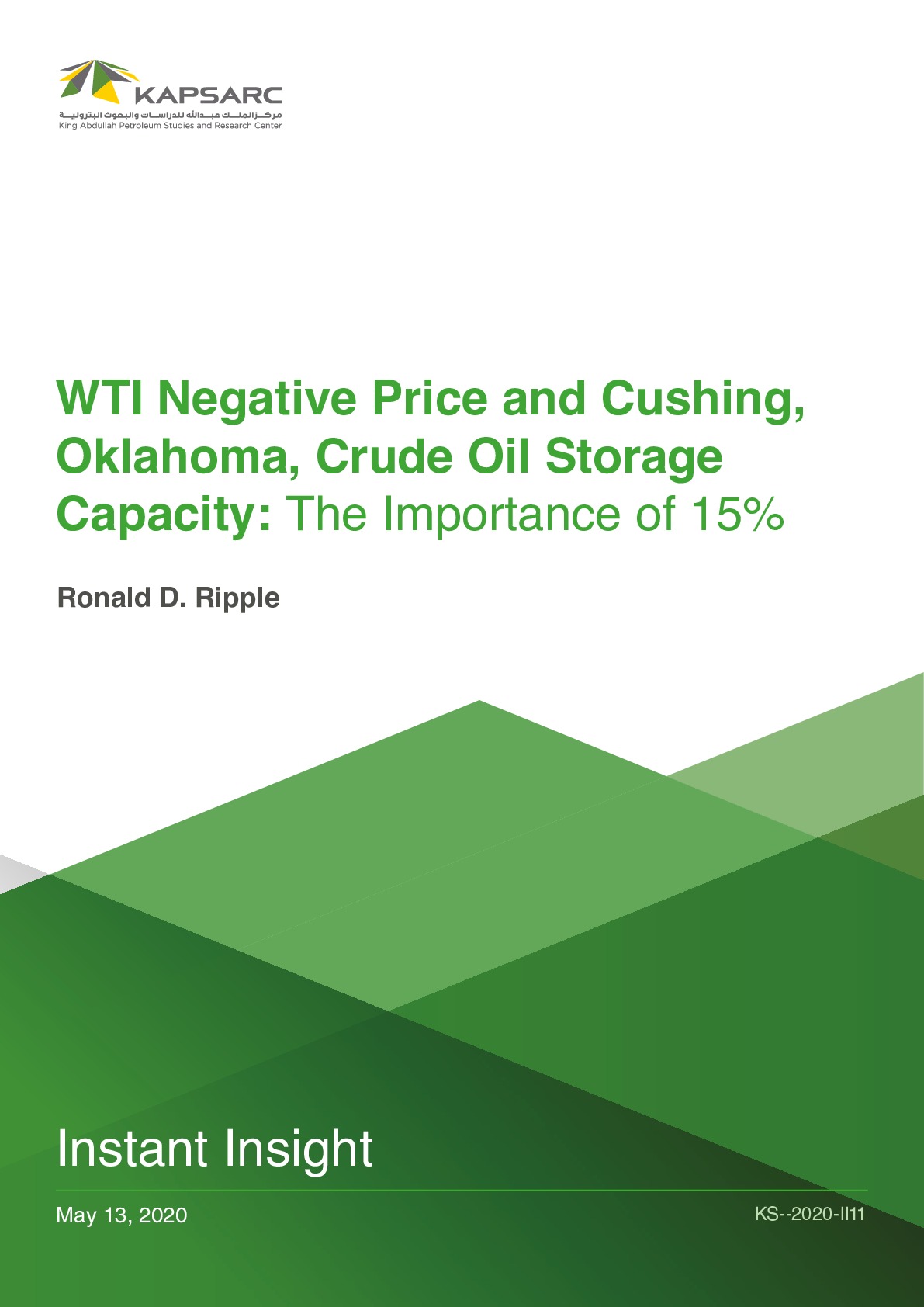 WTI Negative Price and Cushing, Oklahoma, Crude Oil Storage Capacity: The Importance of 15% (1)