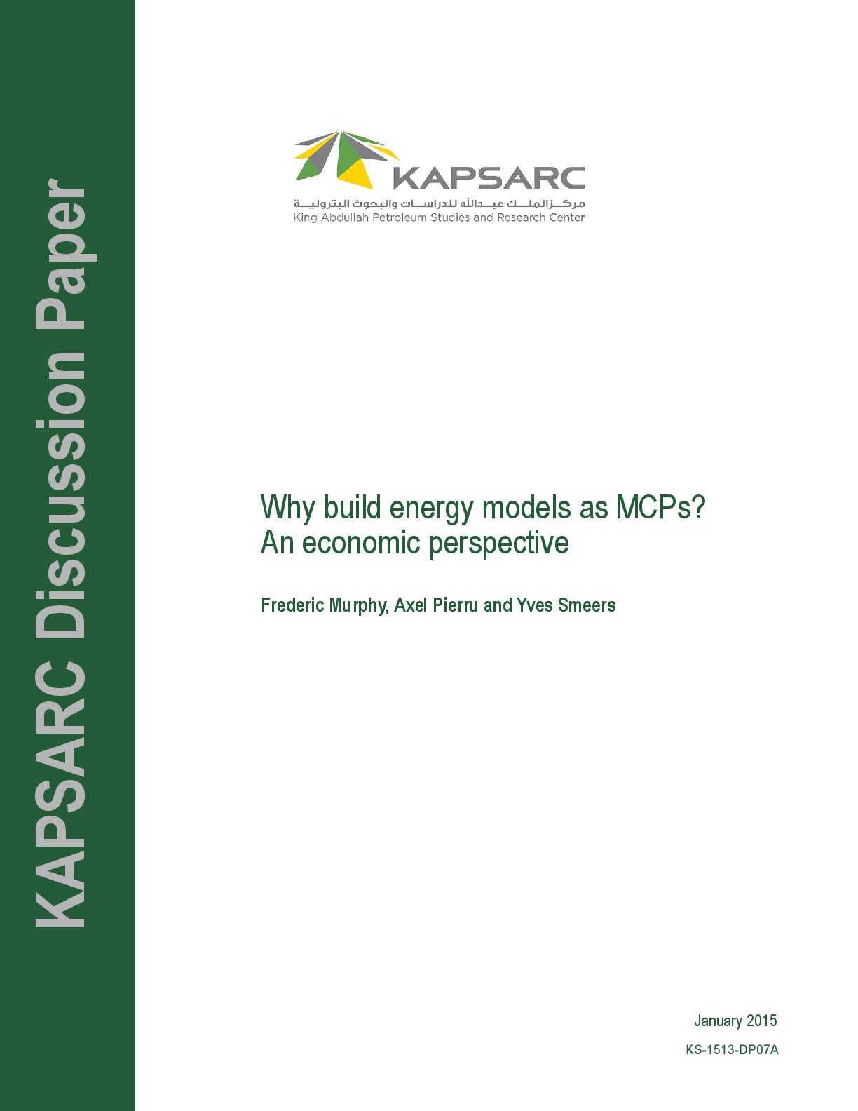 Why build energy models as MCPs? An economic perspective (1)