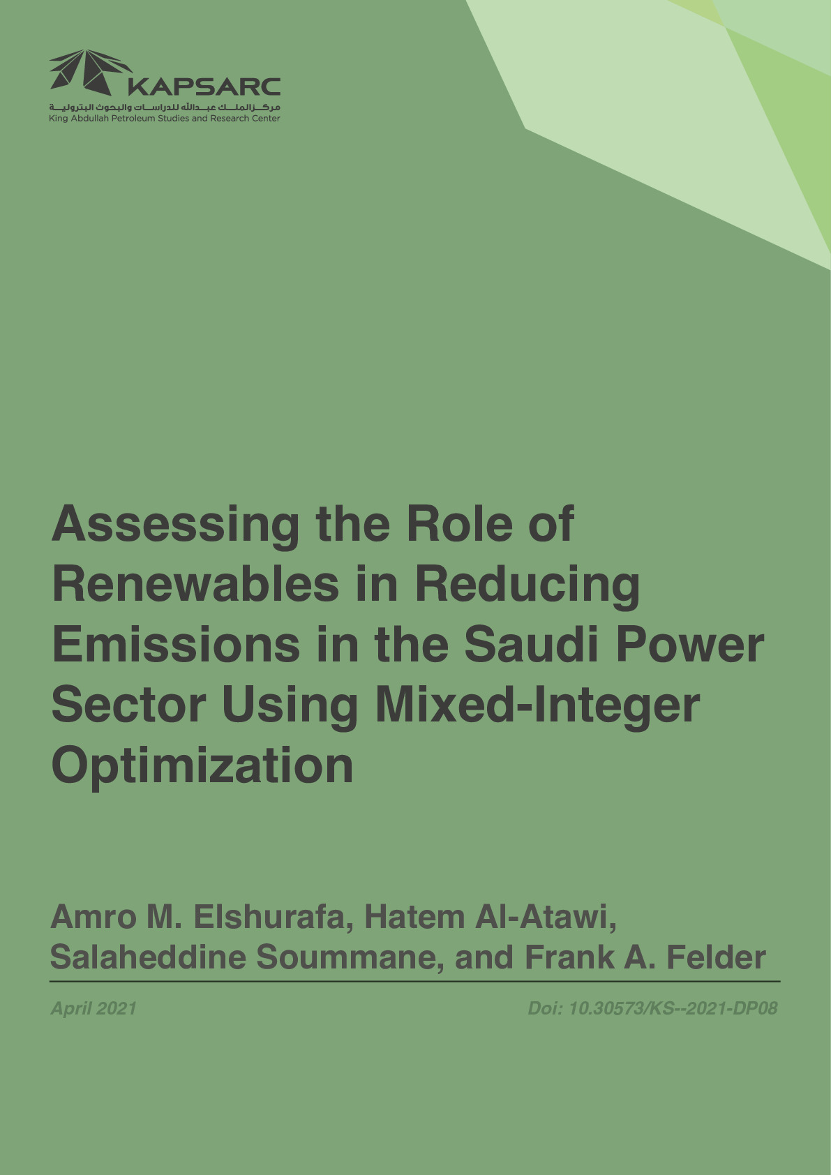 Assessing the Role of Renewables in Reducing Emissions in the Saudi Power Sector Using Mixed-Integer Optimization (1)