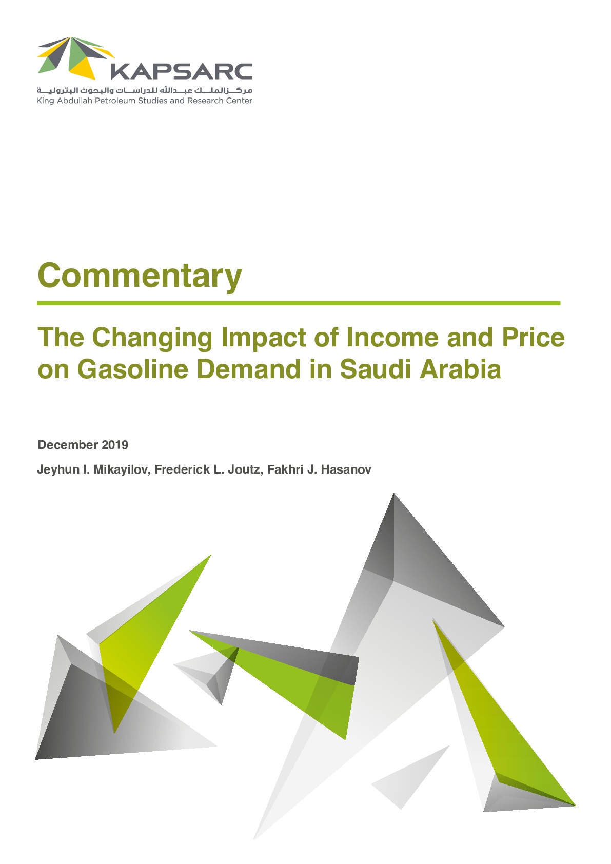 The Changing Impact of Income and Price on Gasoline Demand in Saudi Arabia (1)