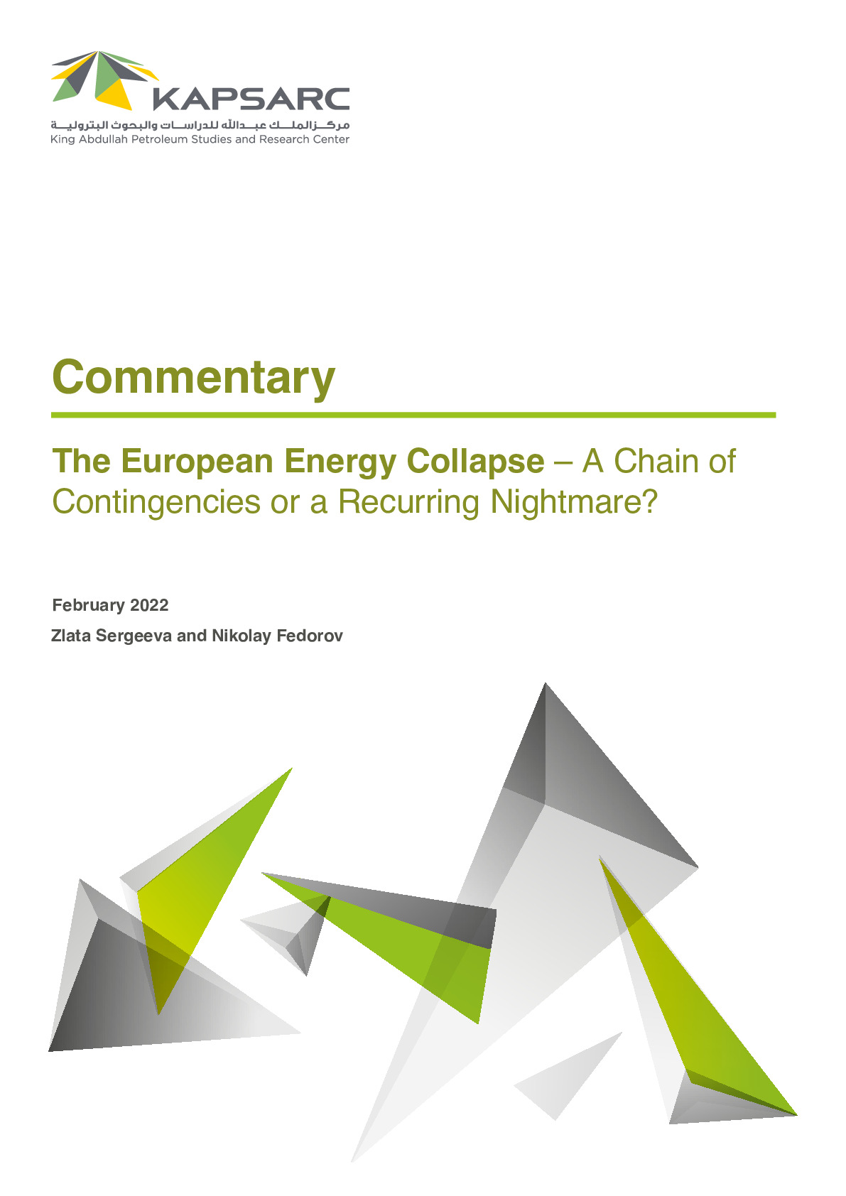 The European Energy Collapse: A Chain of Contingencies or a Recurring Nightmare? (1)