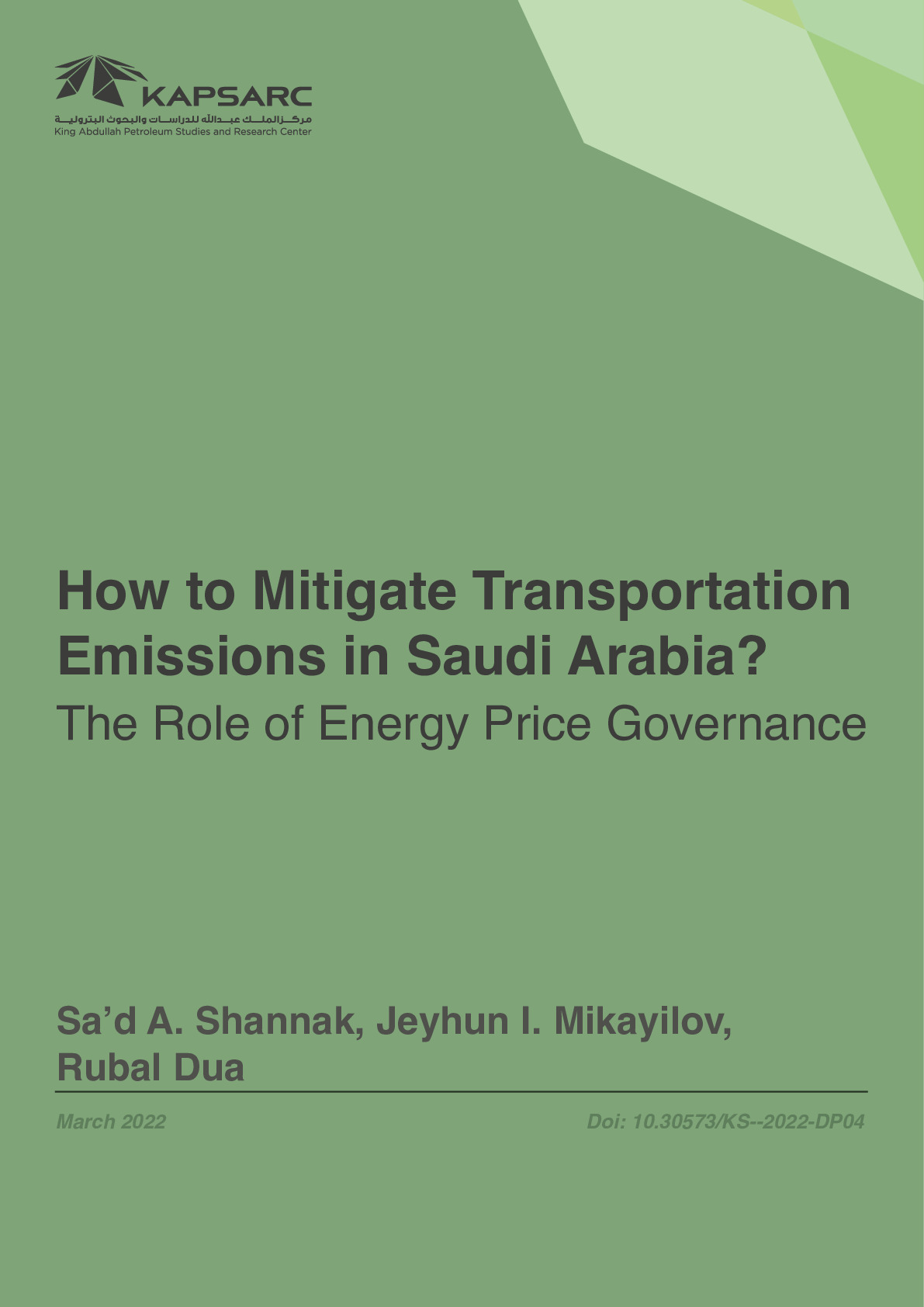 How to Mitigate Transportation Emissions in Saudi Arabia? The Role of Energy Price Governance (1)